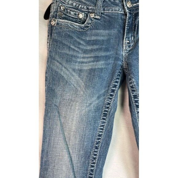 MissMe Boot Jeans Size 27 Rose Embellishments to back Boho Festival Biker Club C - Picture 5 of 11